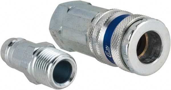 Dynabrade - 2 Piece 3/8" Body 3/8 NPT 150 psi Brass/Steel Industrial Pneumatic Coupling Plug Set - Americas Industrial Supply