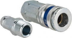 Dynabrade - 2 Piece 3/8" Body 3/8 NPT 150 psi Brass/Steel Industrial Pneumatic Coupling Plug Set - Americas Industrial Supply