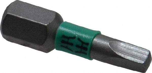 Wera - #2" Square Size Square Recess Bit - 1/4" Hex Drive, 1" OAL - Americas Industrial Supply