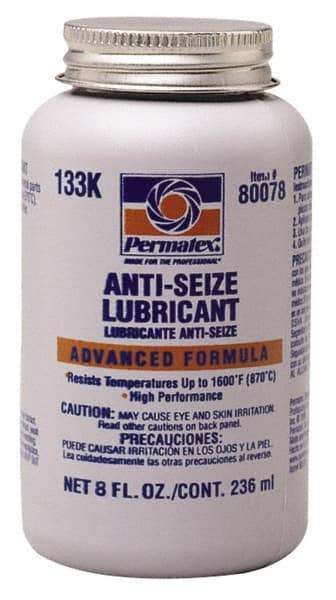 Permatex - 8 oz Bottle High Temperature Anti-Seize Lubricant - Aluminum/Copper/Graphite, -51 to 1,600°F, Silver Colored, Water Resistant - Americas Industrial Supply