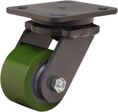 Hamilton - 3-1/4" Diam x 2" Wide x 5-1/4" OAH Top Plate Mount Swivel Caster - Polyurethane Mold onto Cast Iron Center, 575 Lb Capacity, Straight Roller Bearing, 4 x 5" Plate - Americas Industrial Supply