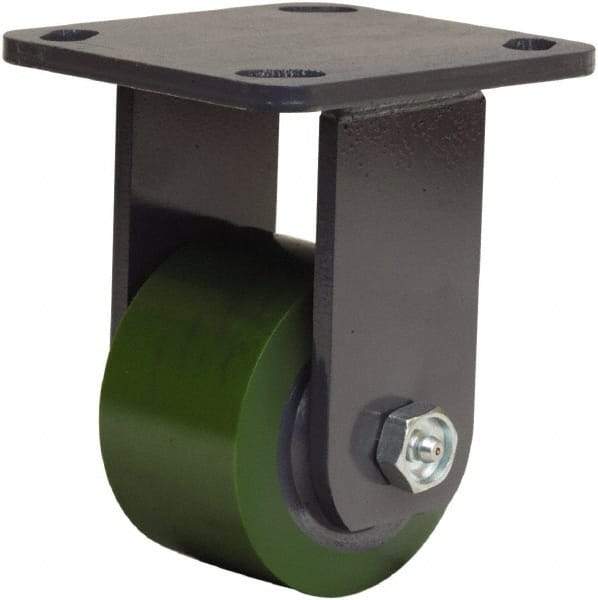 Hamilton - 3-1/4" Diam x 2" Wide x 5-1/4" OAH Top Plate Mount Rigid Caster - Polyurethane Mold onto Cast Iron Center, 575 Lb Capacity, Straight Roller Bearing, 4 x 4-1/2" Plate - Americas Industrial Supply
