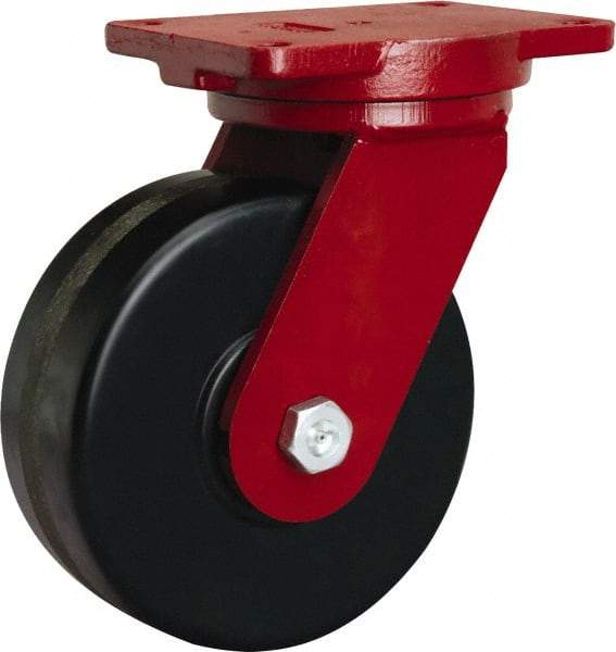 Hamilton - 8" Diam x 3" Wide x 10-1/2" OAH Top Plate Mount Swivel Caster - Phenolic, 3,000 Lb Capacity, Straight Roller Bearing, 6-1/8 x 7-1/2" Plate - Americas Industrial Supply
