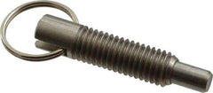 Gibraltar - 1/2-13, 1.4" Thread Length, 5/16" Plunger Diam, 1/2" Plunger Projection, 2.5 Lb Init to 5 Lb Final End Force, Stainless Steel Locking Pull Ring Plunger - 1.4" Len Under Head, 2" Body Len, 1.26" Ring Diam, 2" Plunger Len, 0.6" Head Height - Americas Industrial Supply