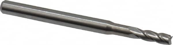 Accupro - 0.095", 0.285" LOC, 1/8" Shank Diam, 1-1/2" OAL, 4 Flute, Solid Carbide Square End Mill - Single End, Uncoated, Spiral Flute, 30° Helix, Centercutting, Series Miniature - Americas Industrial Supply