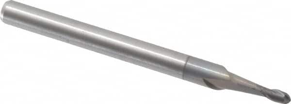 Accupro - 1/16" Diam, 3/16" LOC, 2 Flute Solid Carbide Ball End Mill - nACRo Finish, Single End, 1-1/2" OAL, 1/8" Shank Diam, Spiral Flute - Americas Industrial Supply