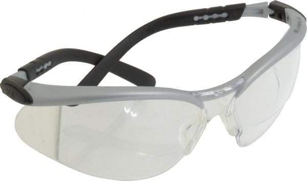 3M - +1.5, Clear Lenses, Anti-Fog, Framed Magnifying Safety Glasses - Silver Plastic Frame, ANSI Z87.1-2010 - Americas Industrial Supply