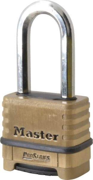 Master Lock - 2-1/4" Body Width x 2" Body Height, 2.063" Shackle Clearance, Brass Body & Boron Carbide Combination Lock - 3/8" Shackle Diam - Americas Industrial Supply