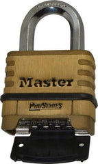 Master Lock - 2-1/4" Body Width x 2" Body Height, 1.063" Shackle Clearance, Brass Body & Boron Carbide Combination Lock - 3/8" Shackle Diam - Americas Industrial Supply