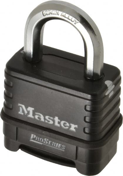 Master Lock - 2-1/4" Body Width x 2" Body Height, 1.063" Shackle Clearance, Die Cast Body & Boron Carbide Combination Lock - 3/8" Shackle Diam - Americas Industrial Supply