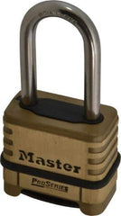 Master Lock - 2-1/4" Body Width x 2" Body Height, 2.094" Shackle Clearance, Brass Body & Stainless Steel Combination Lock - 5/16" Shackle Diam - Americas Industrial Supply