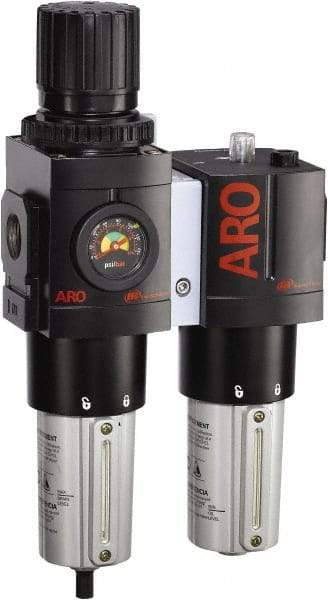ARO/Ingersoll-Rand - 3/4" NPT Port Heavy Duty 2 Piece Filter/Regulator-Lubricator FRL Unit - Metal Bowl, 201 SCFM, 250 Max psi, 13.8" High x 7.323" Long, Manual Drain - Americas Industrial Supply