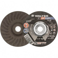 WALTER Surface Technologies - 60 Grit, 6" Wheel Diam, 3/64" Wheel Thickness, 7/8" Arbor Hole, Type 27 Depressed Center Wheel - Aluminum Oxide, Resinoid Bond, 10,200 Max RPM - Americas Industrial Supply