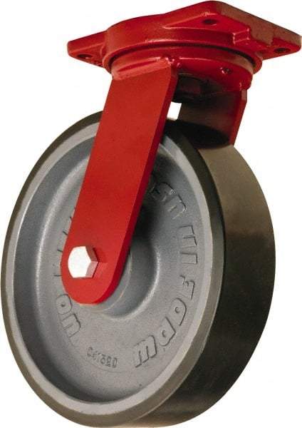 Hamilton - 12" Diam x 3" Wide x 14-1/2" OAH Top Plate Mount Swivel Caster - Polyurethane Mold onto Cast Iron Center, 4,550 Lb Capacity, Sealed Precision Ball Bearing, 6-1/8 x 7-1/2" Plate - Americas Industrial Supply