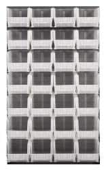 Quantum Storage - 28 Bin Louvered Panel with Ultra Bins - 36 Inch Overall Width x 15 Inch Overall Depth x 61 Inch Overall Height, Clear Tri-Clear Polypropylene Bins - Americas Industrial Supply