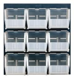 Quantum Storage - 9 Bin Louvered Panel with Ultra Bins - 18 Inch Overall Width x 11 Inch Overall Depth x 19 Inch Overall Height, Clear Tri-Clear Polypropylene Bins - Americas Industrial Supply