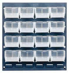 Quantum Storage - 16 Bin Louvered Panel with Ultra Bins - 18 Inch Overall Width x 8 Inch Overall Depth x 19 Inch Overall Height, Clear Tri-Clear Polypropylene Bins - Americas Industrial Supply