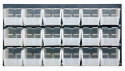 Quantum Storage - 18 Bin Bench Rack with Ultra Bins - 36 Inch Overall Width x 11 Inch Overall Depth x 19 Inch Overall Height, Clear Tri-Clear Polypropylene Bins - Americas Industrial Supply