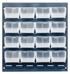 Quantum Storage - 16 Bin Louvered Panel with Ultra Bins - 18 Inch Overall Width x 8 Inch Overall Depth x 19 Inch Overall Height, Clear Tri-Clear Polypropylene Bins - Americas Industrial Supply