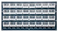 Quantum Storage - 32 Bin Bench Rack with Ultra Bins - 36 Inch Overall Width x 8 Inch Overall Depth x 19 Inch Overall Height, Clear Tri-Clear Polypropylene Bins - Americas Industrial Supply