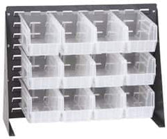 Quantum Storage - 12 Bin Bench Rack with Ultra Bins - 27 Inch Overall Width x 11 Inch Overall Depth x 21 Inch Overall Height, Clear Tri-Clear Polypropylene Bins - Americas Industrial Supply