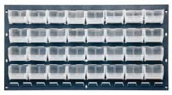 Quantum Storage - 32 Bin Bench Rack with Ultra Bins - 36 Inch Overall Width x 8 Inch Overall Depth x 19 Inch Overall Height, Clear Tri-Clear Polypropylene Bins - Americas Industrial Supply