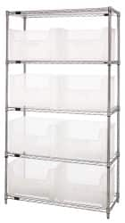 8 Bin Giant Stack Container with Wire Shelving 42 Inch Overall Width x 18 Inch Overall Depth x 74 Inch Overall Height, Clear Tri-Clear Polypropylene Bins