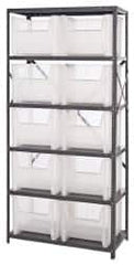 Quantum Storage - 10 Bin Giant Stack Container Storage Shelving - 36 Inch Overall Width x 18 Inch Overall Depth x 75 Inch Overall Height, Clear Tri-Clear Polypropylene Bins - Americas Industrial Supply