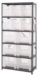 Quantum Storage - 12 Bin Giant Stack Container Storage Shelving - 36 Inch Overall Width x 18 Inch Overall Depth x 75 Inch Overall Height, Clear Tri-Clear Polypropylene Bins - Americas Industrial Supply