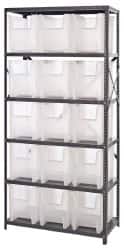 Quantum Storage - 15 Bin Giant Stack Container Storage Shelving - 36 Inch Overall Width x 18 Inch Overall Depth x 75 Inch Overall Height, Clear Tri-Clear Polypropylene Bins - Americas Industrial Supply