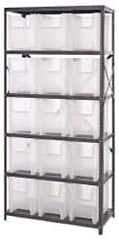 Quantum Storage - 15 Bin Giant Stack Container Storage Shelving - 36 Inch Overall Width x 18 Inch Overall Depth x 75 Inch Overall Height, Clear Tri-Clear Polypropylene Bins - Americas Industrial Supply