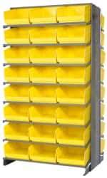 Quantum Storage - 48 Bin Store-More Sloped Shelving System - 36 Inch Overall Width x 24 Inch Overall Depth x 63-1/2 Inch Overall Height, Yellow Polypropylene Bins - Americas Industrial Supply