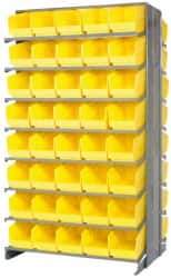 Quantum Storage - 80 Bin Store-More Sloped Shelving System - 36 Inch Overall Width x 24 Inch Overall Depth x 63-1/2 Inch Overall Height, Yellow Polypropylene Bins - Americas Industrial Supply