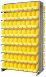 Quantum Storage - 128 Bin Store-More Sloped Shelving System - 36 Inch Overall Width x 24 Inch Overall Depth x 63-1/2 Inch Overall Height, Yellow Polypropylene Bins - Americas Industrial Supply