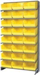Quantum Storage - 24 Bin Store-More Sloped Shelving System - 36 Inch Overall Width x 12 Inch Overall Depth x 63-1/2 Inch Overall Height, Yellow Polypropylene Bins - Americas Industrial Supply