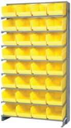 Quantum Storage - 32 Bin Store-More Sloped Shelving System - 36 Inch Overall Width x 12 Inch Overall Depth x 63-1/2 Inch Overall Height, Yellow Polypropylene Bins - Americas Industrial Supply