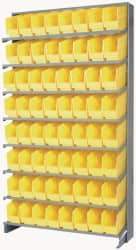 Quantum Storage - 64 Bin Store-More Sloped Shelving System - 36 Inch Overall Width x 12 Inch Overall Depth x 63-1/2 Inch Overall Height, Yellow Polypropylene Bins - Americas Industrial Supply