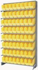 Quantum Storage - 64 Bin Store-More Sloped Shelving System - 36 Inch Overall Width x 12 Inch Overall Depth x 63-1/2 Inch Overall Height, Yellow Polypropylene Bins - Americas Industrial Supply