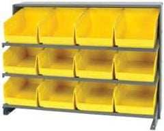 Quantum Storage - 12 Bin Store-More Sloped Shelving System - 36 Inch Overall Width x 12 Inch Overall Depth x 26-1/2 Inch Overall Height, Yellow Polypropylene Bins - Americas Industrial Supply