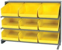 Quantum Storage - 9 Bin Store-More Sloped Shelving System - 36 Inch Overall Width x 12 Inch Overall Depth x 26-1/2 Inch Overall Height, Yellow Polypropylene Bins - Americas Industrial Supply