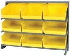 Quantum Storage - 9 Bin Store-More Sloped Shelving System - 36 Inch Overall Width x 12 Inch Overall Depth x 26-1/2 Inch Overall Height, Yellow Polypropylene Bins - Americas Industrial Supply
