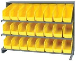 Quantum Storage - 24 Bin Store-More Sloped Shelving System - 36 Inch Overall Width x 12 Inch Overall Depth x 26-1/2 Inch Overall Height, Yellow Polypropylene Bins - Americas Industrial Supply