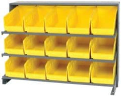 Quantum Storage - 15 Bin Store-More Sloped Shelving System - 36 Inch Overall Width x 12 Inch Overall Depth x 26-1/2 Inch Overall Height, Yellow Polypropylene Bins - Americas Industrial Supply