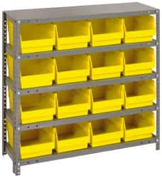 Quantum Storage - 16 Bin Store-More Shelf Bin System - 36 Inch Overall Width x 18 Inch Overall Depth x 39 Inch Overall Height, Yellow Polypropylene Bins - Americas Industrial Supply