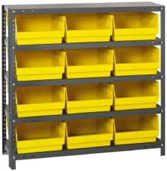 Quantum Storage - 12 Bin Store-More Shelf Bin System - 36 Inch Overall Width x 18 Inch Overall Depth x 39 Inch Overall Height, Yellow Polypropylene Bins - Americas Industrial Supply