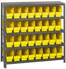 Quantum Storage - 32 Bin Store-More Shelf Bin System - 36 Inch Overall Width x 18 Inch Overall Depth x 39 Inch Overall Height, Yellow Polypropylene Bins - Americas Industrial Supply