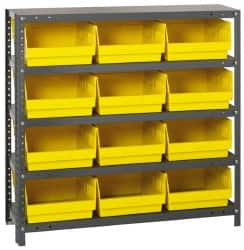 Quantum Storage - 12 Bin Store-More Shelf Bin System - 36 Inch Overall Width x 12 Inch Overall Depth x 39 Inch Overall Height, Yellow Polypropylene Bins - Americas Industrial Supply