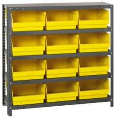 Quantum Storage - 12 Bin Store-More Shelf Bin System - 36 Inch Overall Width x 12 Inch Overall Depth x 39 Inch Overall Height, Yellow Polypropylene Bins - Americas Industrial Supply