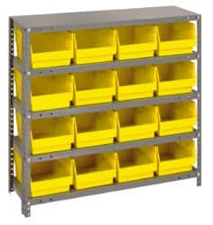 Quantum Storage - 16 Bin Store-More Shelf Bin System - 36 Inch Overall Width x 12 Inch Overall Depth x 39 Inch Overall Height, Yellow Polypropylene Bins - Americas Industrial Supply