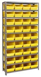 Quantum Storage - 36 Bin Store-More Shelf Bin System - 36 Inch Overall Width x 12 Inch Overall Depth x 75 Inch Overall Height, Yellow Polypropylene Bins - Americas Industrial Supply